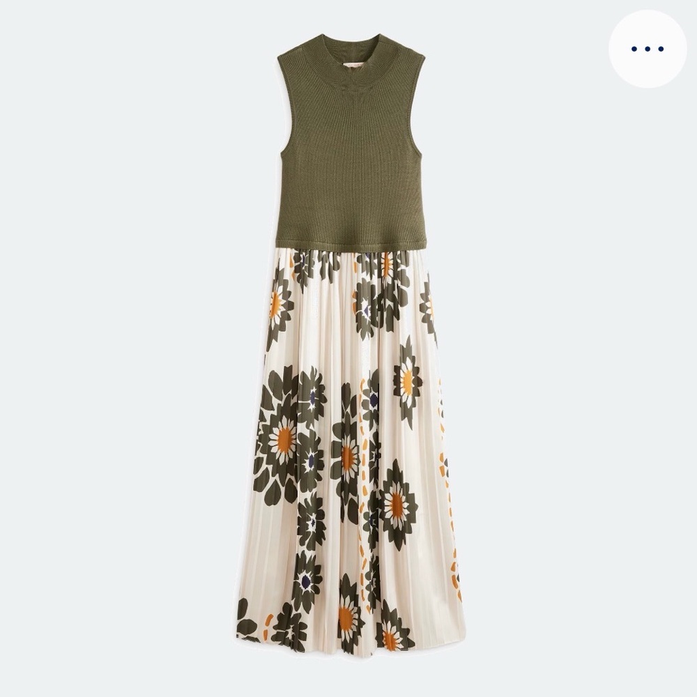 Olive Green Sleeveless Top/Floral Pleated Skirt (Mixed Media Dress)